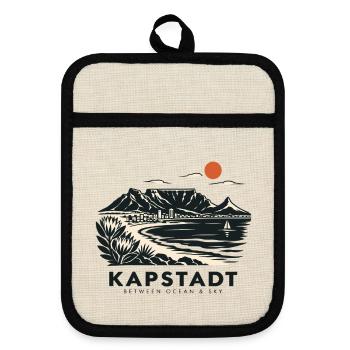 Kapstadt Küstenblick Linienstil - Topflappen mit Gummirückseite - Leinen/Schwarz  - Vorne