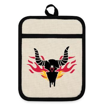 Bull crâne avec des flammes - Maniques avec dos en caoutchouc - lin/noir  - Devant