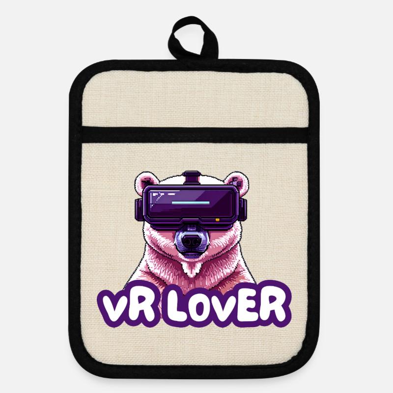 VR Bear with Virtual Reality Glasses - Pot holders with rubber back - linen/black 