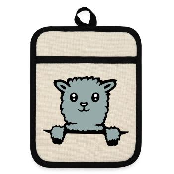 Cute llama fluffy alpaca peeking out - Pot holders with rubber back - linen/black  - Front