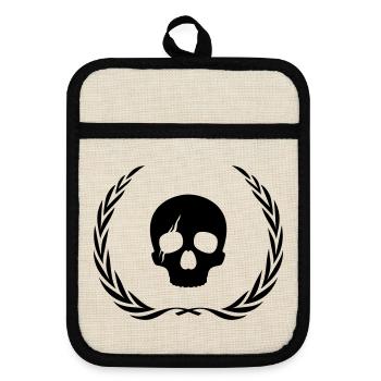 Skeleton Skull Wreath - Pot holders with rubber back - linen/black  - Front