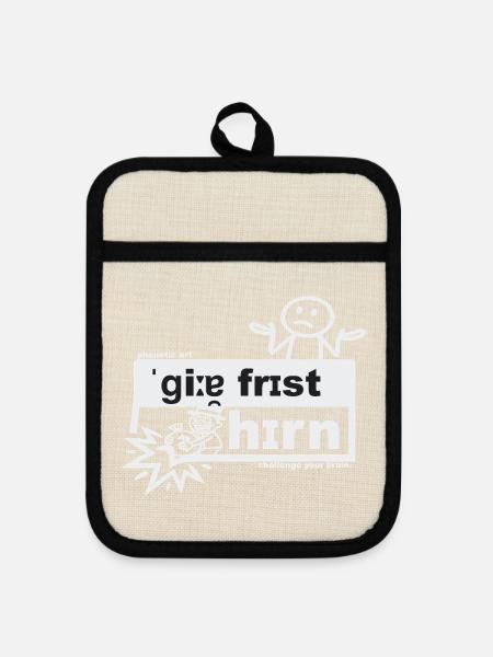 Gier frisst Hirn - phonetic art - Topflappen mit Gummirückseite - Leinen/Schwarz 