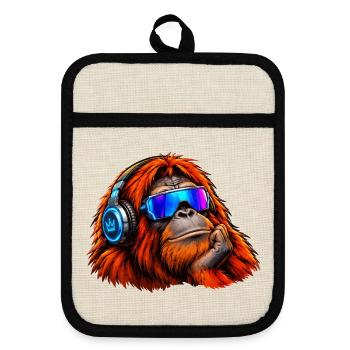 orang-utan-1 - Topflappen mit Gummirückseite - Leinen/Schwarz  - Vorne