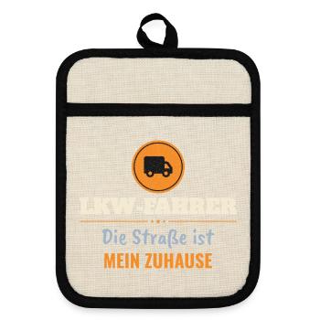 LKW-Fahrer – Die Straße ist mein Zuhause - Topflappen mit Gummirückseite - Leinen/Schwarz  - Vorne