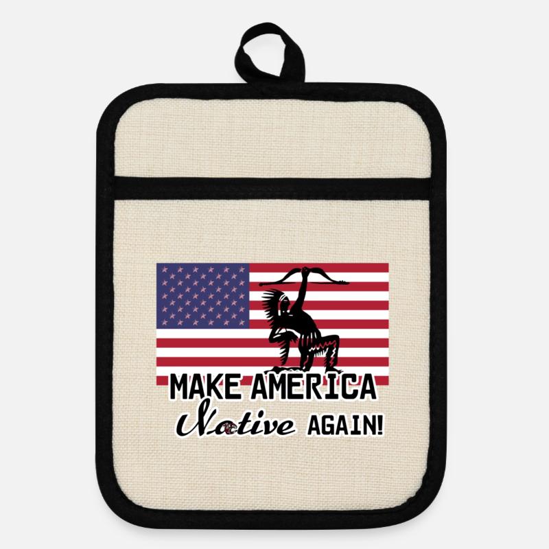 Make America Native again - Pot holders with rubber back - linen/black 