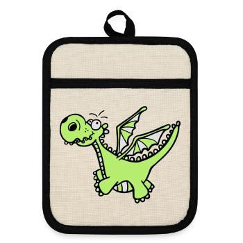 Mächtiger Drache - Topflappen mit Gummirückseite - Leinen/Schwarz  - Vorne