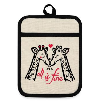 Giraffen Liebe - Topflappen mit Gummirückseite - Leinen/Schwarz  - Vorne
