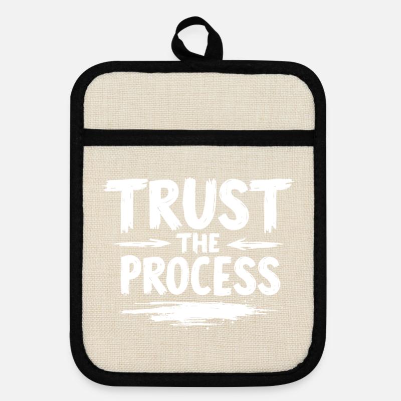 Trust the Process Lettering with Arrows Graphic - Pot holders with rubber back - linen/black