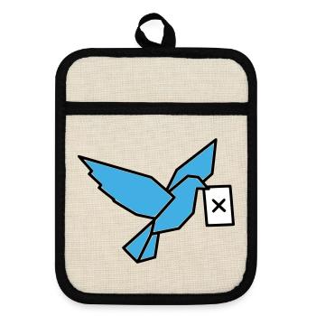 Oiseau porteur de vote : oiseau multicolore - Maniques avec dos en caoutchouc - lin/noir  - Devant