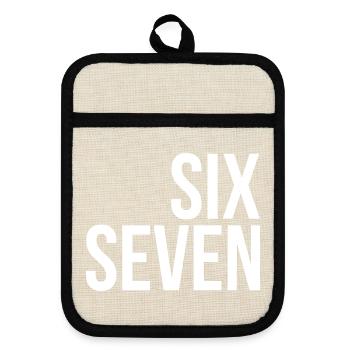67 "six seven" text - Pot holders with rubber back - linen/black  - Front