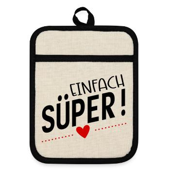 Süper - Topflappen mit Gummirückseite - Leinen/Schwarz  - Vorne