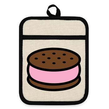 Eissandwich Keks Grafik - Pot holders with rubber back - linen/black  - Front