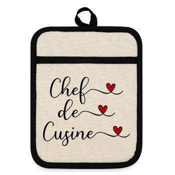 Koch - Chef de Cuisine - Topflappen mit Gummirückseite - Leinen/Schwarz  - Vorne