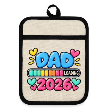 Papa lädt 2026 – Neue Vater-Ankündigung - Topflappen mit Gummirückseite - Leinen/Schwarz  - Vorne