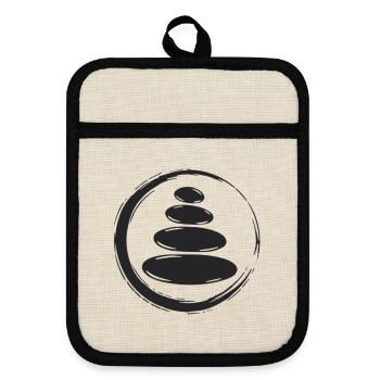 Zen Steine Balance - Topflappen mit Gummirückseite - Leinen/Schwarz  - Vorne