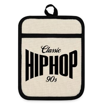 90er-Jahre-Klassiker HipHop - Topflappen mit Gummirückseite - Leinen/Schwarz  - Vorne