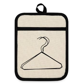 Kleiderbügel handgezeichnet - Topflappen mit Gummirückseite - Leinen/Schwarz  - Vorne