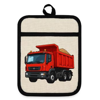 Roter Kipplader Cartoon-Design - Topflappen mit Gummirückseite - Leinen/Schwarz  - Vorne