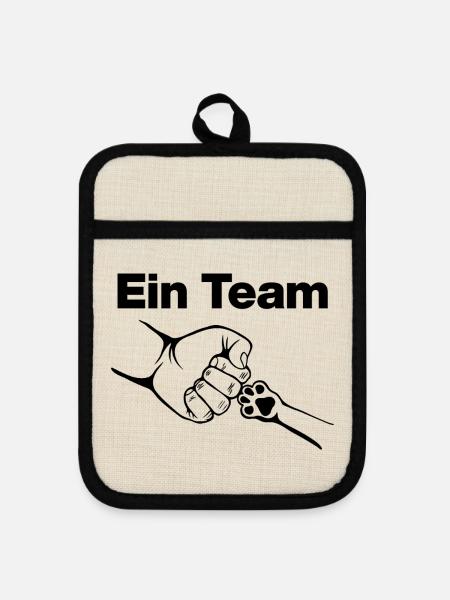 Ein Team – Mensch & Samtpfote, Katzenliebe, Katze - Topflappen mit Gummirückseite - Leinen/Schwarz 