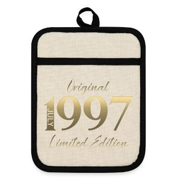 29th Birthday Gift Vintage July Vintage 1997 - Pot holders with rubber back - linen/black  - Front