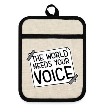 Citation inspirante de The World Needs Your Voice - Maniques avec dos en caoutchouc - lin/noir  - Devant