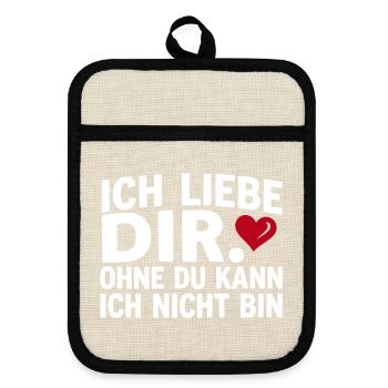 Liebe lustiger Spruch Ich liebe Dir  - Topflappen mit Gummirückseite - Leinen/Schwarz  - Vorne