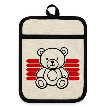 Baby Spielzeug Teddybär Stofftier lustige Sprüche - Topflappen mit Gummirückseite - Leinen/Schwarz  - Vorne