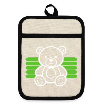 Baby Spielzeug Teddybär Stofftier lustige Sprüche - Topflappen mit Gummirückseite - Leinen/Schwarz  - Vorne
