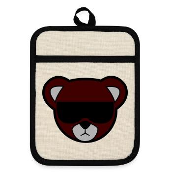 Rotbrauner Bär mit Sonnenbrille - Topflappen mit Gummirückseite - Leinen/Schwarz  - Vorne