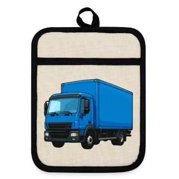 Blauer LKW Kraftvoller Transporter - Topflappen mit Gummirückseite - Leinen/Schwarz  - Vorne