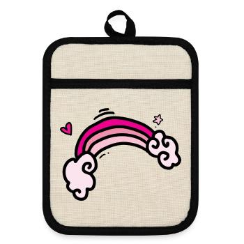 Pastel Pink Rainbow Clouds - Pot holders with rubber back - linen/black  - Front