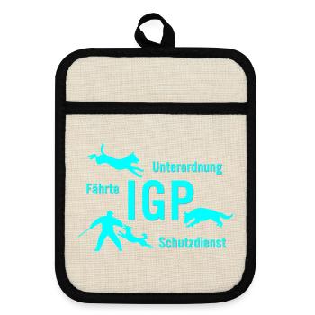 IGP Hundesport - tuerkis - Topflappen mit Gummirückseite - Leinen/Schwarz  - Vorne