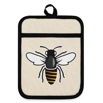 Stilisierte Biene - Insektenmotiv im Patch-Stil - Topflappen mit Gummirückseite - Leinen/Schwarz  - Vorne