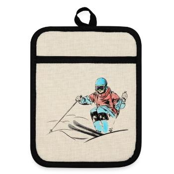 Mogul skiing - Pot holders with rubber back - linen/black  - Front