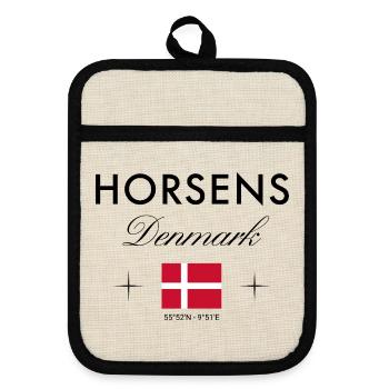 Horsens Dänemark Koordinaten Reise Souvenir - Topflappen mit Gummirückseite - Leinen/Schwarz  - Vorne