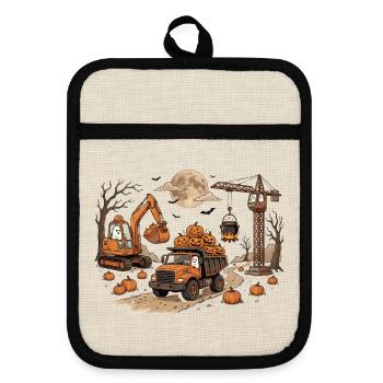 Bau-Halloween-Shirt für Kinder - Topflappen mit Gummirückseite - Leinen/Schwarz  - Vorne
