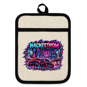 Nachtstrom Neonrenner Stadt - Topflappen mit Gummirückseite - Leinen/Schwarz  - Vorne