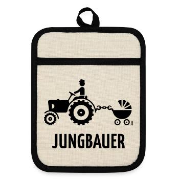 Jungbauer (Bauer Trecker Kinderwagen Baby / B) - Topflappen mit Gummirückseite - Leinen/Schwarz  - Vorne