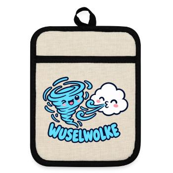 Wuselwolke – Lustiges Wind & Wolken Kinder Motiv - Topflappen mit Gummirückseite - Leinen/Schwarz  - Vorne