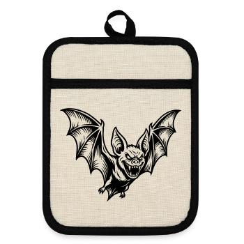 Vampir Fledermaus - Topflappen mit Gummirückseite - Leinen/Schwarz  - Vorne