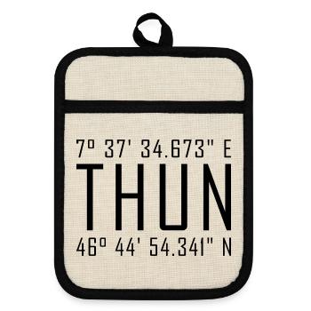 Thun Koordinaten – Typografie mit Ortsbezug  Besch - Topflappen mit Gummirückseite - Leinen/Schwarz  - Vorne