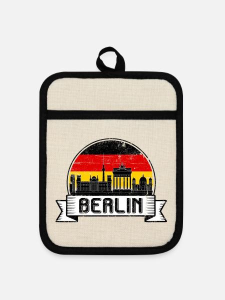 Wappen der Berliner Skyline - Topflappen mit Gummirückseite - Leinen/Schwarz