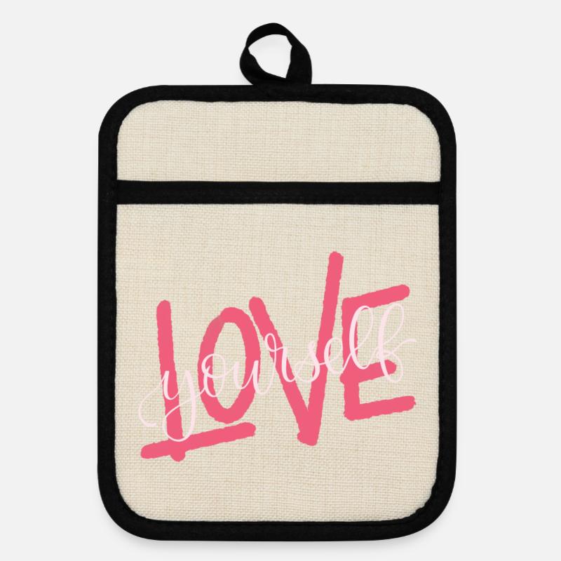 LOVE yourself - Pot holders with rubber back - linen/black 