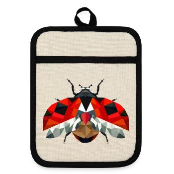 Flying ladybug in strong red tones - Pot holders with rubber back - linen/black  - Front