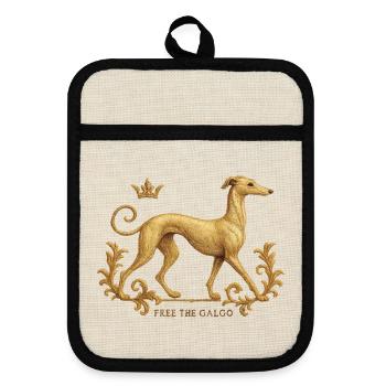 Libérez le Galgo - Broderie n°01 - Maniques avec dos en caoutchouc - lin/noir  - Devant
