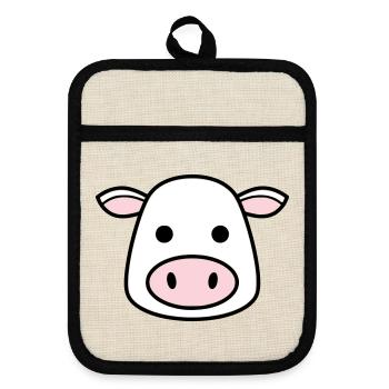 Cute Cow Head Face Comic Vector - Pot holders with rubber back - linen/black  - Front