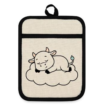Sleeping Cow Cloud Dream Baby - Pot holders with rubber back - linen/black  - Front