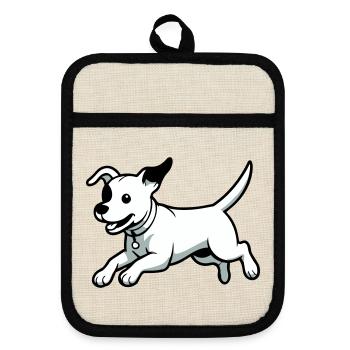 Dessin animé de chien joueur - Maniques avec dos en caoutchouc - lin/noir  - Devant