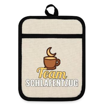 Frischgebackene Eltern Shirt – Team Schlafentzug - Topflappen mit Gummirückseite - Leinen/Schwarz  - Vorne