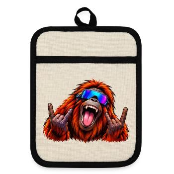 orang-utan-rock-cool - Topflappen mit Gummirückseite - Leinen/Schwarz  - Vorne
